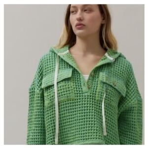 Bdg Urban Baja Stanley Waffle Hooded Top Size Medium Blue Green %100 Cotton